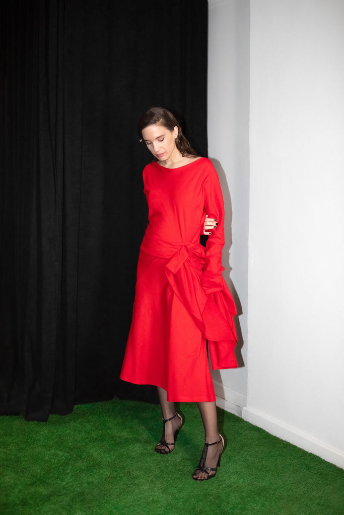 Handwoven Midi Red Dress