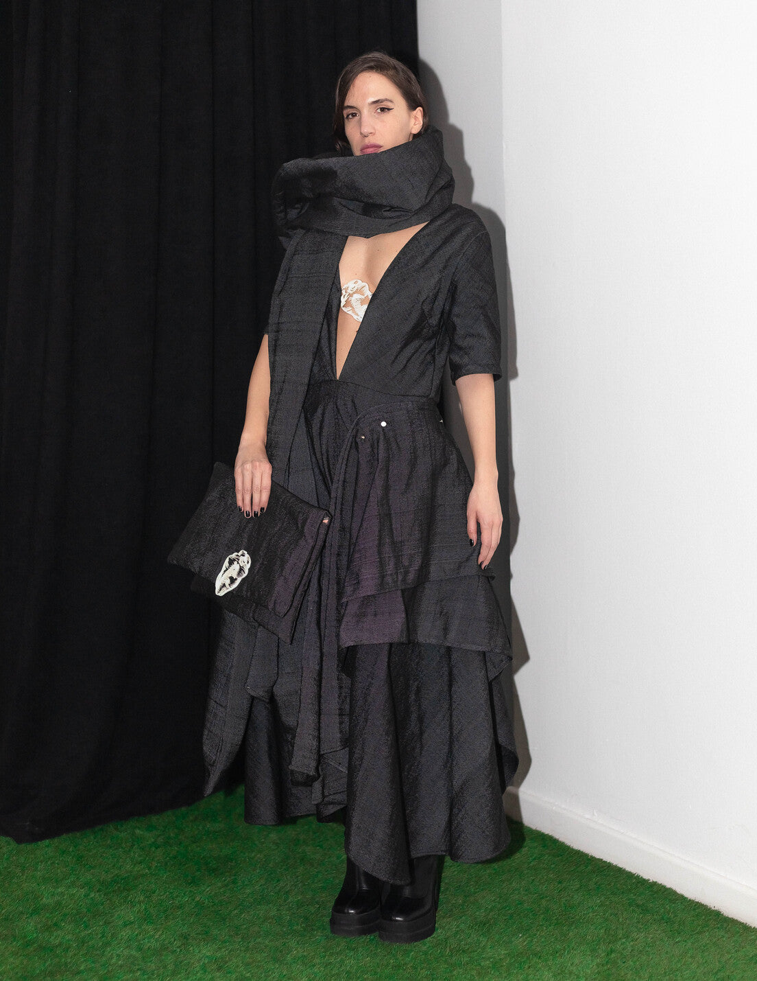 Hand Loomed Dress w/ Scarf & Clutch