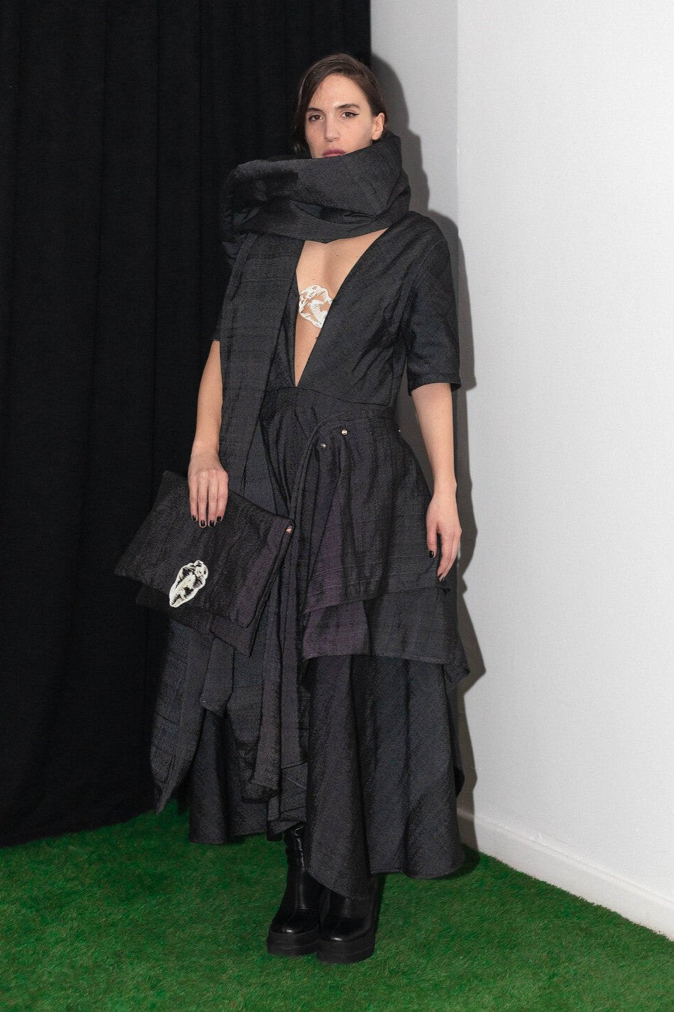 Hand Loomed Dress w/ Scarf & Clutch