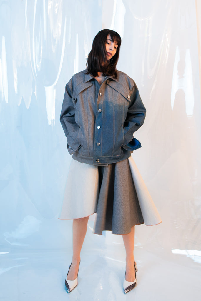 Blue Gray Painted Denim Jacket and skirt