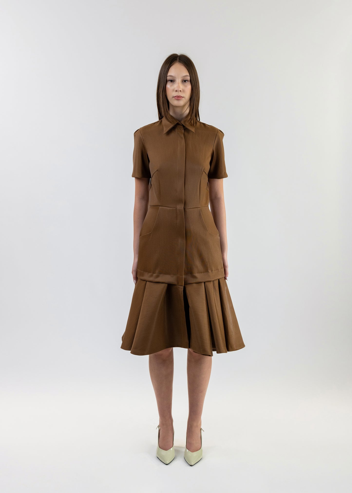 Brown Fitted Shirt Dress