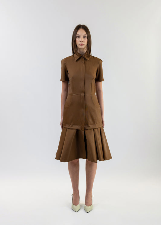 Brown Fitted Shirt Dress