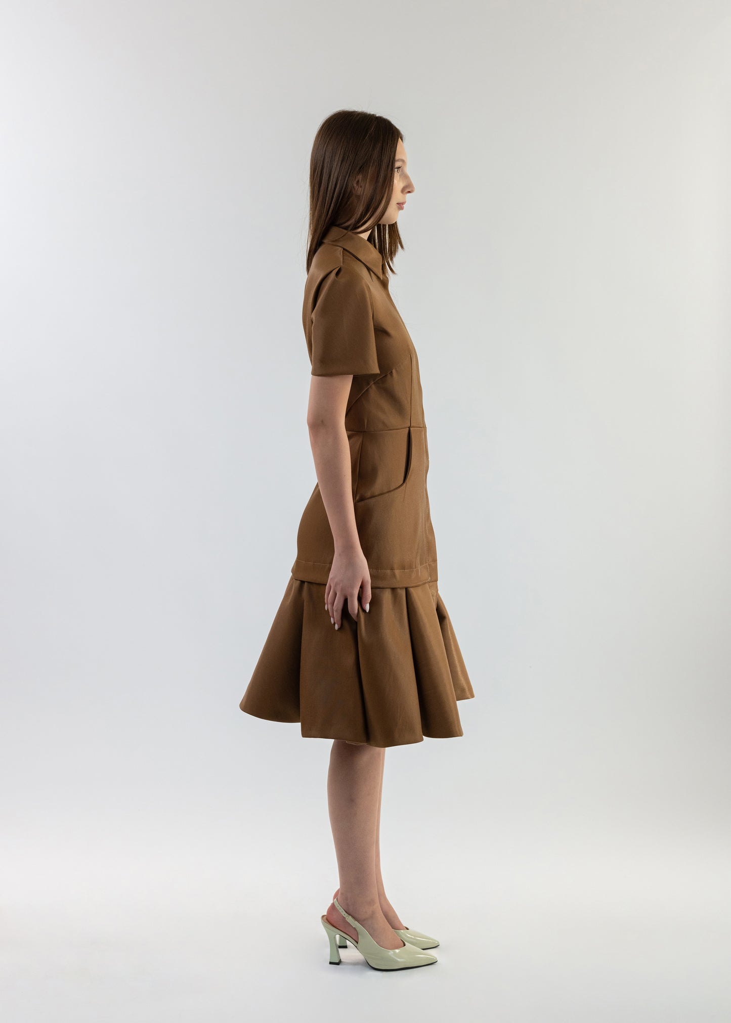 Brown Fitted Shirt Dress