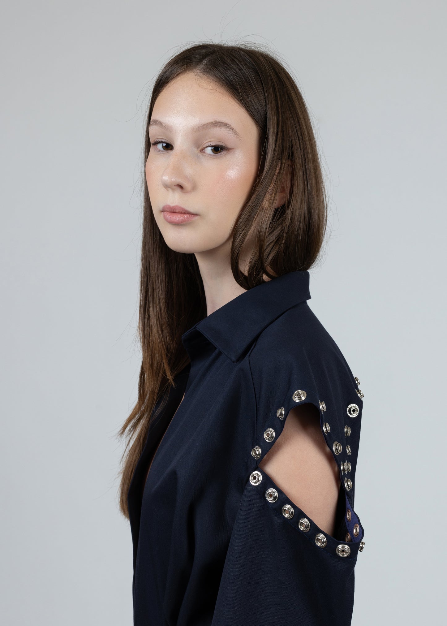 Navy Blue Studded Shirt and Skirt