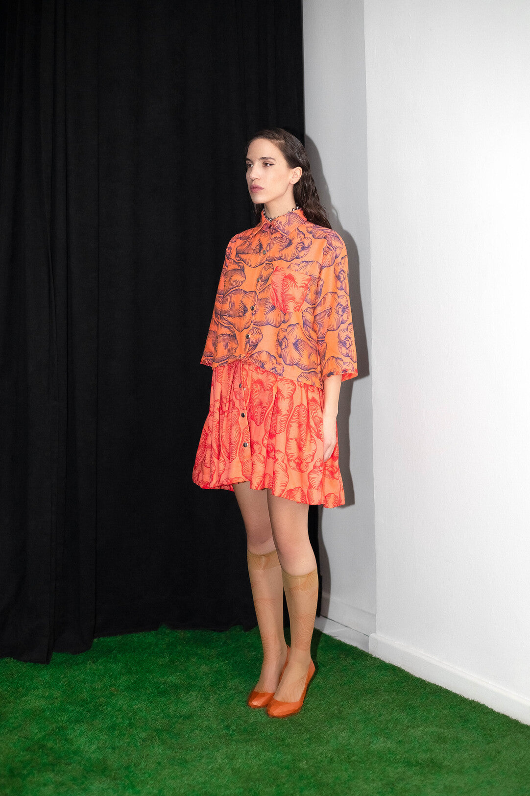 Hand Loomed Printed Shirt w/ Skirt