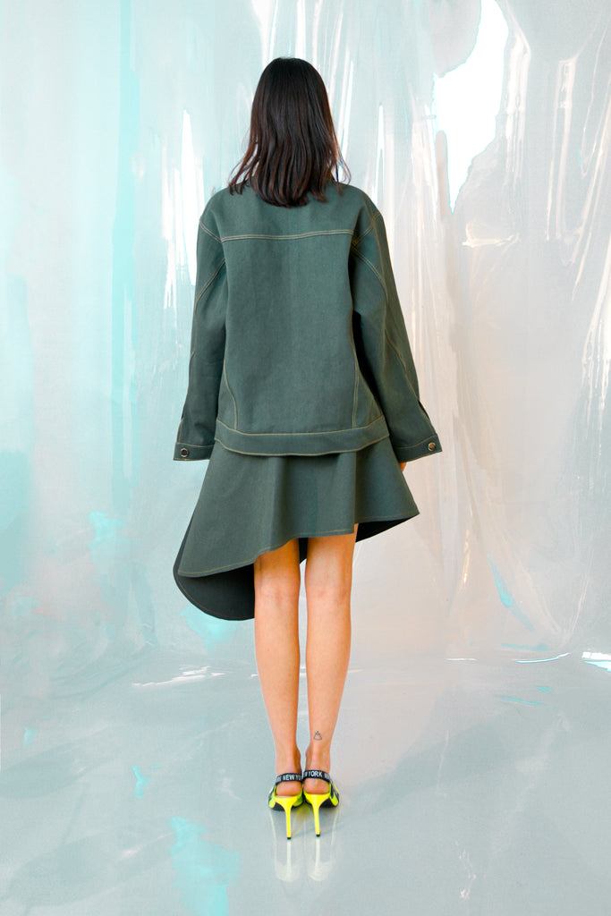 Grey Green Denim Jacket and skirt